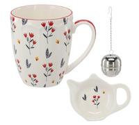 sarcia.eu Service à thé : mug en porcelaine avec infuseur et soucoupe pour les herbes, emballée dans un coffret cadeau 350 ml (B)