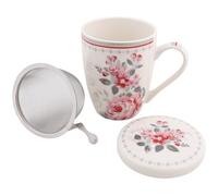 sarcia.eu Set à thé : Tasse en porcelaine avec infuseur et couvercle pour herbes - emballé dans une boîte cadeau 340 ml (C)