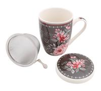 sarcia.eu Set à thé : Tasse en porcelaine avec infuseur et couvercle pour herbes - emballé dans une boîte cadeau 340 ml (D)
