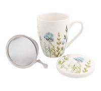 sarcia.eu Set à thé : Tasse en porcelaine avec infuseur et couvercle pour herbes - emballé dans une boîte cadeau 340 ml (E)