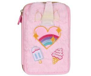 sarcia.eu Sweet Dreams Trousse en Peluche à Deux Compartiments avec Accessoires pour Fille, Trousse d'école dépliante - 33 éléments, 2 Fermetures éclair (Rose 2-Compartiments)