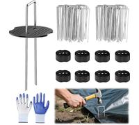Sardines de Fixation, Agrafe Toile de Paillage 50 Pcs + 50 Rondelles, Piquets de Jardin, Agraphe Geotextile en Forme de U, Longueur 150 mm, Largeur 40 mm, Ø 2 mm