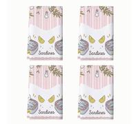 Sardines Lot de 4 torchons de cuisine réutilisables Motif littoral Citron Olive Summer Peach 40,6 x 61 cm