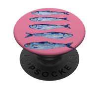 Sardines rétro, Poisson, Preppy, Plage d'été, sur Fond Rose PopSockets PopGrip Adhésif