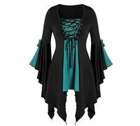 SARGE Chemisier Gothique Femmes Vintage Grande Taille à Manches Longues Hauts Chemisier à Paillettes à Lacets Tunique Gothique t-Shirts