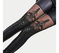 Sarge Élégant Sexy Femmes Faux Cuir Gothique Punk Leggings Imitation Dentelle Pantalon en Cuir Pantalon Neuf Points Skinny Pantalon Ceinture Noir Taille Unique