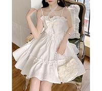 SARGE Été 2022 Sexy Mini Robe en Mousseline de Soie Femmes coréennes sans Manches Taille Haute à Volants élégante Robe Japonaise Jeune Fille décontracté Robe d'été