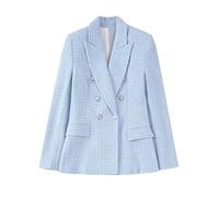 Sarge Femmes 2022 Mode Tweed Double Boutonnage Blazer Manteau Vintage à Manches Longues Poches Rabat vêtements d'extérieur pour Chic Veste, M
