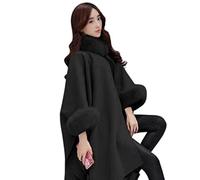 SARGE Femmes Cape Manteau Couleur Unie col en Fausse Fourrure Automne Hiver Chaud Ample mi-Long Poncho Manteau