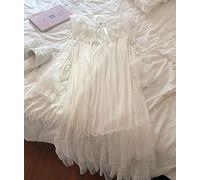 Sarge Femmes Lolita Robe de Princesse Blanche Chemises de Nuit Style Palais Vintage Multicouche Dentelle Maille Chemises de Nuit Chemise de Nuit Sommeil vêtements de détente, Blanc, L