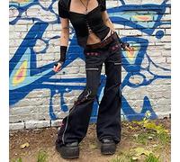 SARGE Goth Black Cargo Pants Femmes Taille Basse Punk Pantalon Vintage Flare Imprimé Star Jeans Y2k Pantalon