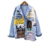 SARGE Hip hop Denim Veste Femmes Mode Imprimer À Manches Longues Vintage Bomber Veste Manteau Lâche Lavé Jeans Veste Femmes Survêtement