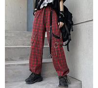 SARGE Hippie Mode Punk Baggy Cargo Plaid Pantalon Femme Y2K Gothique Rouge à Carreaux Large Jambe Pantalon pour Femme Printemps été Streetwear