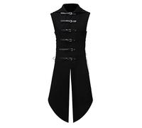 SARGE Hommes Noir Gothique Steampunk Velours Gilet médiéval Victorien Double Boutonnage Hommes Costume Gilets Queue Manteau scène Cosplay Bal Costume