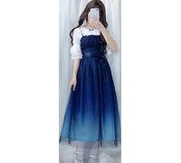 SARGE Mode Japonaise Galaxie Bleu étoilé Robe Femmes Lolita été Doux Soeur Mignon fée Robe Dentelle Princesse Tulle Sangle