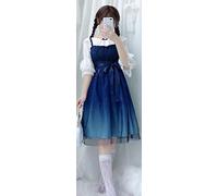 SARGE Mode Japonaise Galaxie Bleu étoilé Robe Femmes Lolita été Doux Soeur Mignon fée Robe Dentelle Princesse Tulle Sangle