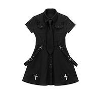 SARGE Punk Gothique Harajuku été Noir Mini Robe Chemise Femmes à Manches Courtes vêtements Centre Commercial Goth foncé académique Goth Robe