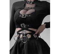 SARGE Sexy Femmes Crop Hauts évider Boucle à Manches Longues Femme Moulante Hauts Gothique Punk Hauts Noirs Streetwear fête Dame Goth t-Shirt