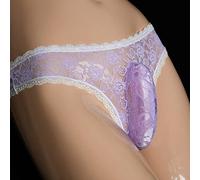 Sarge Slips Sexy pour Hommes Sissy Pouch Panties Fashion Bottom Shorts Pantalons Voir à Travers la Lingerie Dentelle Floral Strings sous-vêtements Gays Vêtements, Mauve, L