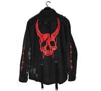 SARGE Veste en Jean Noir Manteau décontracté Harajuku Streetwear Vintage Jean Manteau Gothique Broderie démon Chasseur crâne Hommes Rock Punk Veste