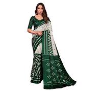 Sari en soie de Mysore imprimée avec choli non cousu pour femme - Cadeau ethnique indien traditionnel pour mariage, Vert 1, Saree & Non Stitched Blouse Piece