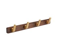SARIHOSY Patère murale 4 crochets en alliage de zinc doré avec base en bois de noyer pour salle de bain, crochet en vestimentaire bois, 4pcs porte manteau salle de bain bois