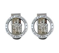 Sarini 2 pcs Médaille de Christophe pour Voiture, Clip de Visière de Saint Christophe, Clip de Badge de Médaille de Saint Christophe Rond Pendentif Christ Signet Clip de Sécurité