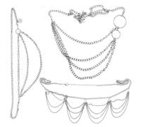 Sarini 3 pièces chaîne de Taille réglable chaîne en Argent Ceinture Femmes Vintage Vague Multi-Couches chaîne de Corps