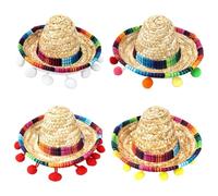 Sarini 4 Pcs Mini Chapeaux Sombrero Mexicains, Costume de Fête Cinco De Mayo Fiesta, Bandeaux Sombrero en Paille, Mini Chapeau De Paille Fiesta Fun