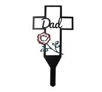 Sarini Décorations de cimetière en métal avec Roses,pour Croix de Pierre tombale commémorative de Papa,décorations de cimetière,marqueur de Tombe de Croix de Jardin