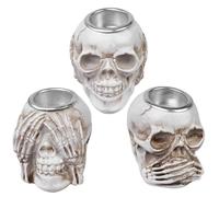 Sarini Ensemble de décoration de crâne 3 pièces, bougeoir en Forme de crâne, modèle de crâne Humain, décoration de Bureau à thème sans Voix pour Halloween et Affichage Toute l'année