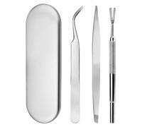 Sarini Ensemble d'outils de Suppression de tiques en Acier Inoxydable de 4 pièces,1 Pince à épiler pour enlever Les tiques， 1 pièce de râteau Tranchant,d'élimination des tiques pour Chiens et Chats