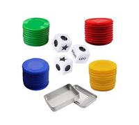 Sarini Jeu de dés Left Centre Right avec jetons 4 Couleurs, 3 dés étoiles et Instructions - Boîte en Fer Blanc de 65 g, Parfait pour Les fêtes, Les réunions de Famille et Les Rencontres Entre Amis
