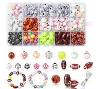 Sarini Lot de 200 Perles de Sport en 15 Styles pour la Fabrication de Bijoux, Perles de Baseball en Acrylique, kit de Fabrication de Bracelets pour garçons, Perles de Softball, Breloques