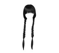 Sarini Perruque Noire tressée Double avec Frange Mercredi Cosplay Perruque adaptée aux Adolescents Adultes Famille Cosplay Anniversaire Halloween