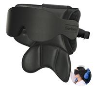 SARISUN Oreiller de Voyage, Oreiller d'avion avec Masque de Sommeil, Oreiller de Soutien Cervical à 360°, Essentiels de Voyage Portables, Sangle de tête Réglable pour Sièges sans Appuie-tête, Noir