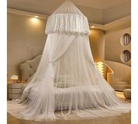 SARKEY Dentelle De Princesse À Dôme Rond Moustiquaire,Rideau Baldaquin,Rideaux Lit Luxueux pour Décoration Chambre,Tente en Dentelles,pour Filles Et D'adultes(Pearl White)