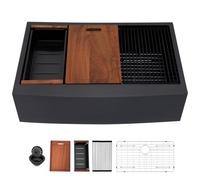 Sarlai 30 Évier en acier inoxydable noir mat pour poste de travail 30 x 22 | Tablier de cuisine en acier inoxydable noir de calibre 16 - 25,4 cm de profondeur - Évier de ferme - Haute qualité
