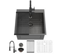 Sarlai Évier à linge avec robinet noir - Évier de cuisine utilitaire 30,5 | Éviers à cuve simple extra profonds en acier inoxydable de calibre 16 - 63,5 x 55,9 x 30,5 cm - Pour cuisine, buanderie