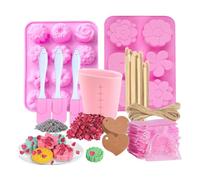 Sarngk Kit de fabrication de savon - Moule à savon, verre mesureur, agitateurs, sac en organza, fleurs séchées (rose)