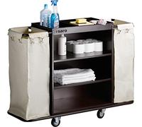 Saro - AF 258 Chariot de Service de Chambre pour Hôtellerie et Nettoyage, avec 2 Sacs à Linge Amovibles, Acier Brun-Rouge, Protection contre les Chocs en Caoutchouc, 142 x 45 x 112 cm