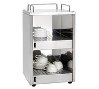 Saro - Athos Chauffe-tasses pour la Restauration, Corps en Acier Inoxydable, pour 72 Tasses, 2 Niveaux, 32 x 32 x 54,5 cm, 140 W, avec Espaces de Rangement pour Tasses et Soucoupes