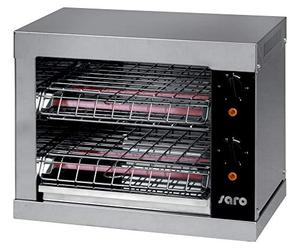 Saro - Busso T2 Toaster avec Chaleur de Voûte et de Sole, Boîtier en Inox, Minuterie et Ramasse-miettes, Résistance à Quartz, Température Réglable Jusqu'à 180 °C, 3 kW