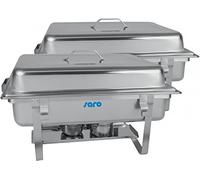 Saro - Elena Lot de 2 Chafing Dishes en Inox, avec 1 Bac GN 1/1, 1 Bac GN 1/2 et 2 Bacs GN 1/4, Entretoises et Brûleurs à Pâte Combustible