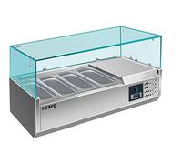 Saro - EVRX 1200/380 Saladette Réfrigérée à Poser pour Restauration, 120 cm, pour 4 Bacs GN 1/3 (Profondeur max. 150 mm), Inox et Verre, Contrôle Numérique de la Température, de +2 à +8 °C