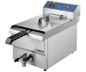 Saro - FT 13 Friteuse en Inox, 13 l, avec Robinet de Vidange, Cuve Arrondie à Zone Froide, Température Réglable en Continu de 0 à 180 °C, Résistance Amovible, 3,3 kW