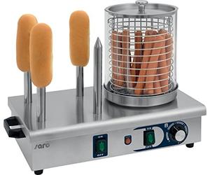 Saro - HW 2 Machine à Hot-Dog, avec Cylindre en Verre et 4 Tiges Chauffantes, Acier Inoxydable, Thermostat de 0 à 110 °C, 0,65 kW, 480 x 280 x 410 mm