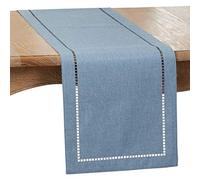 SARO LIFESTYLE 9738.DN1490B Collection Hadleigh Chemin de table ourlet à jour découpé au laser 100% polyester Denim