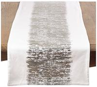 SARO LIFESTYLE Chemin de Table rectangulaire argenté à Bandes métalliques 40,6 x 182,9 cm, 100% Coton tissé, 40,6 x 182,9 cm