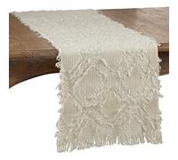 SARO LIFESTYLE Ivoryline Collection Chemin de Table gaufré à Franges Ivoire 40,6 x 228,6 cm